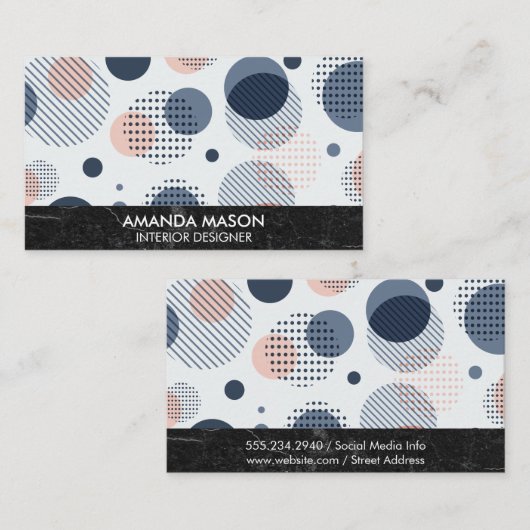 抽象芸術幾何モダン |ブラック石板大理石 名刺 (正面/裏面)