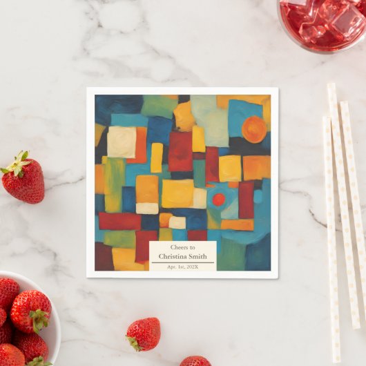 抽象芸術幾何レトロよくはしゃぐ退職パーティー スタンダードカクテルナプキン (インサイチュ)