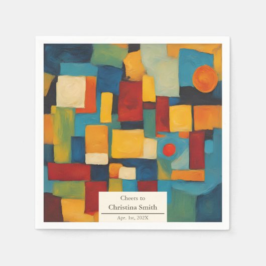 抽象芸術幾何レトロよくはしゃぐ退職パーティー スタンダードカクテルナプキン (正面)