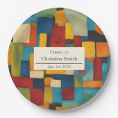 抽象芸術幾何レトロよくはしゃぐ退職パーティー ペーパープレート (正面)