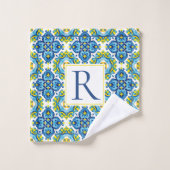 抽象芸術幾何地中海のタイル模様 バスタオルセット (ウォッシュタオル)