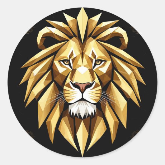 抽象芸術幾何学ライオンのアートと強い金ゴールドトーン ラウンドシール (正面)