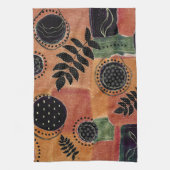 抽象芸術幾何学円の形状と葉 | キッチンタオル (縦)