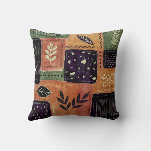 抽象芸術幾何学円の形状と葉 | クッション (裏面)