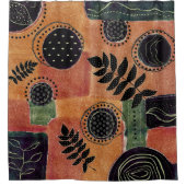 抽象芸術幾何学円の形状と葉 | シャワーカーテン (正面)