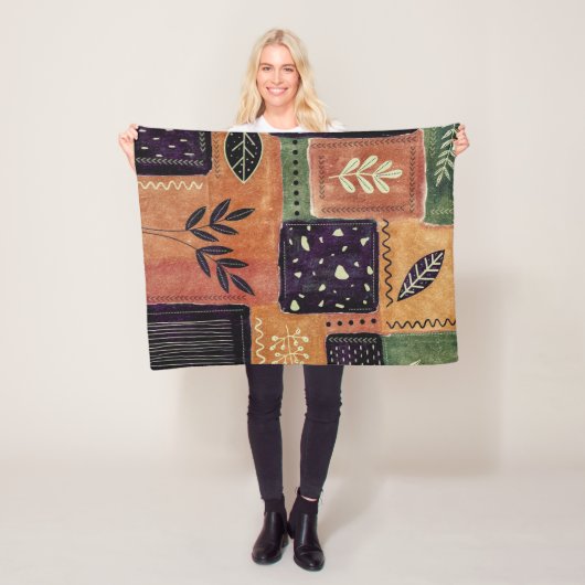 抽象芸術幾何学円の形状と葉 | フリースブランケット (インサイチュ)