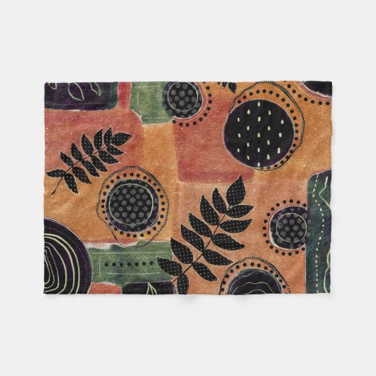 抽象芸術幾何学円の形状と葉 | フリースブランケット (正面(横))