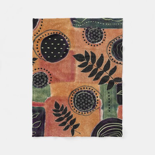 抽象芸術幾何学円の形状と葉 | フリースブランケット (正面)