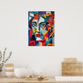 抽象芸術幾何学図形キュービスト女性ポートレート ポスター (キッチン)