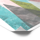 抽象芸術幾何学山脈2、ターコイズ&ピンク ポスター (角)