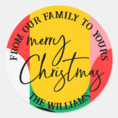 抽象芸術幾何学模様かわいいメリークリスマス ラウンドシール (正面)