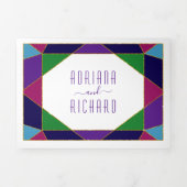 抽象芸術幾何学模様タイポグラフィパープル結婚ズ 三つ折り招待状 (カバー)