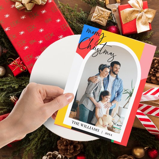 抽象芸術幾何学模様フォトメリークリスマス シーズンポストカード