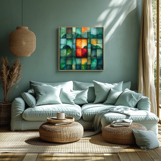 抽象芸術幾何学模様ブロックモダン- ポスター