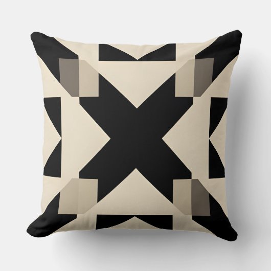 抽象芸術幾何学模様（コントラスト付き黒） クッション (正面)