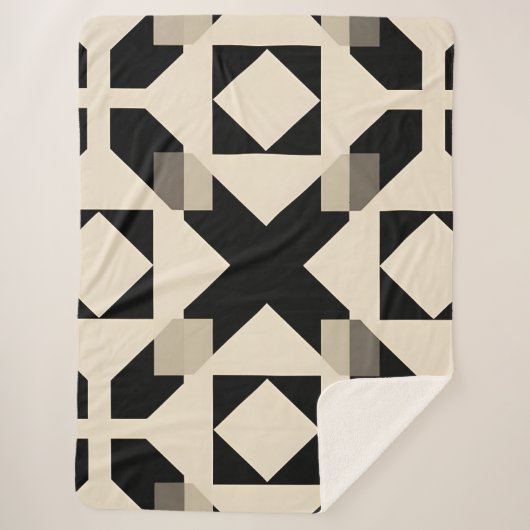 抽象芸術幾何学模様(コントラスト付き黒) シェルパブランケット (正面)