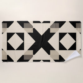 抽象芸術幾何学模様（コントラスト付き黒） ビーチタオル