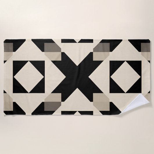 抽象芸術幾何学模様（コントラスト付き黒） ビーチタオル (正面)