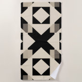 抽象芸術幾何学模様（コントラスト付き黒） ビーチタオル (正面)
