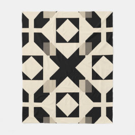 抽象芸術幾何学模様（コントラスト付き黒） フリースブランケット