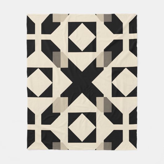 抽象芸術幾何学模様（コントラスト付き黒） フリースブランケット (正面)