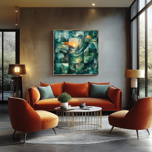 抽象芸術幾何学模様 – 緑とオレンジ ポスター