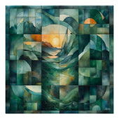 抽象芸術幾何学模様 – 緑とオレンジ ポスター (正面)