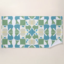 抽象芸術幾何学模様（緑と青） ビーチタオル