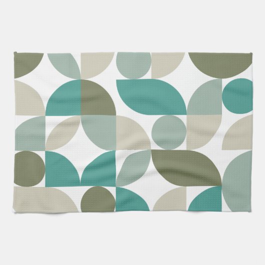抽象芸術幾何学模様(緑)ティール(緑がかった色) キッチンタオル (横)