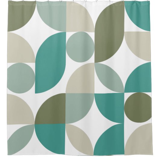 抽象芸術幾何学模様(緑)ティール(緑がかった色) シャワーカーテン (正面)