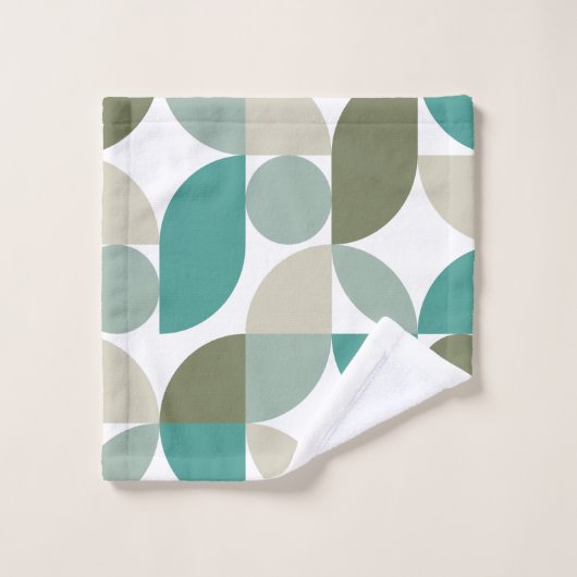 抽象芸術幾何学模様(緑)ティール(緑がかった色) バスタオルセット (ウォッシュタオル)