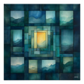 抽象芸術幾何学模様 – 青と金ゴールド ポスター (正面)