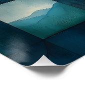 抽象芸術幾何学模様 – 青と金ゴールド ポスター (コーナー)