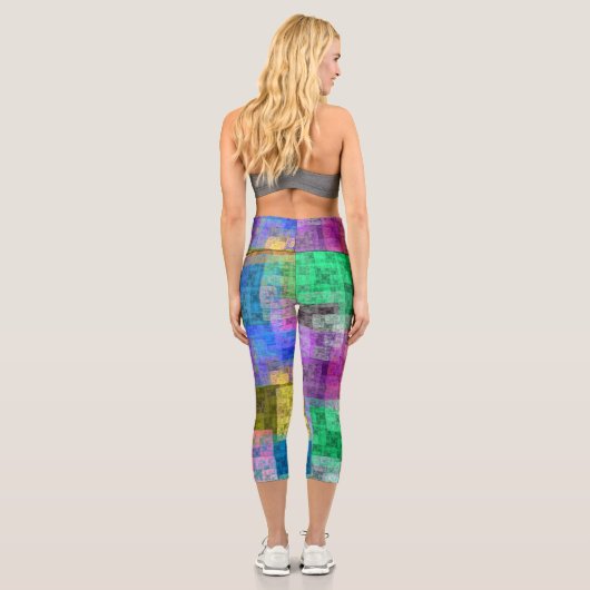 抽象芸術幾何学模様,青,ピンクモダン, カプリレギンス (裏面)