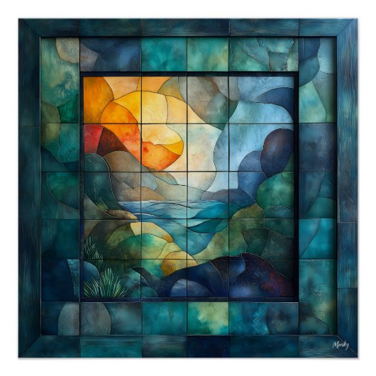 抽象芸術幾何学模様 – 鮮やかな風景アート ポスター (正面)