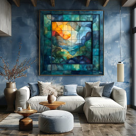 抽象芸術幾何学模様 – 鮮やかな風景アート ポスター