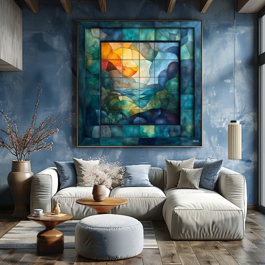 抽象芸術幾何学模様 – 鮮やかな風景アート ポスター