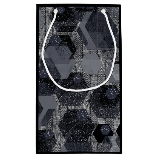 抽象芸術幾何学模様、黒と灰色。 スモールペーパーバッグ (裏面)