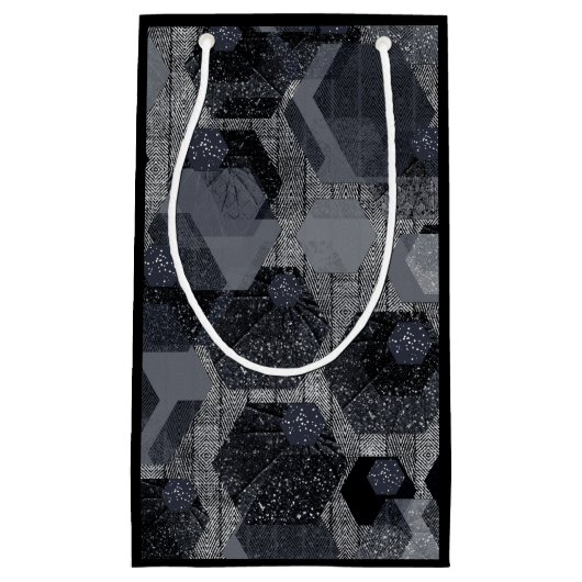 抽象芸術幾何学模様、黒と灰色。 スモールペーパーバッグ (正面)