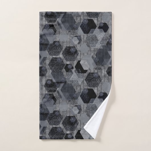 抽象芸術幾何学模様、黒と灰色。 バスタオルセット (ハンドタオル)