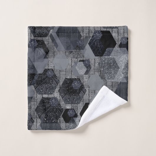 抽象芸術幾何学模様、黒と灰色。 バスタオルセット (ウォッシュタオル)