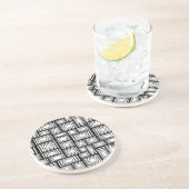 抽象芸術幾何学正方形の白黒パターン コースター (側面)