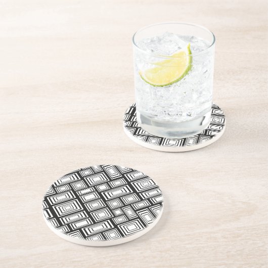 抽象芸術幾何学正方形の白黒パターン コースター (側面)
