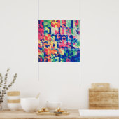 抽象芸術幾何学水色の形状パターン ポスター (キッチン)