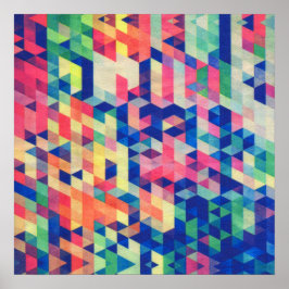 抽象芸術幾何学水色の形状パターン ポスター