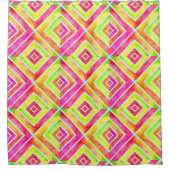 抽象芸術幾何学水色ホットピンクと緑 シャワーカーテン (正面)