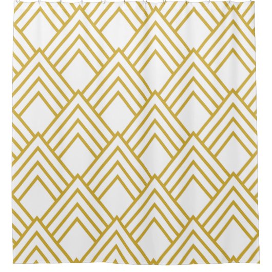 抽象芸術幾何学白と金ゴールドシャワーカータイ シャワーカーテン (正面)