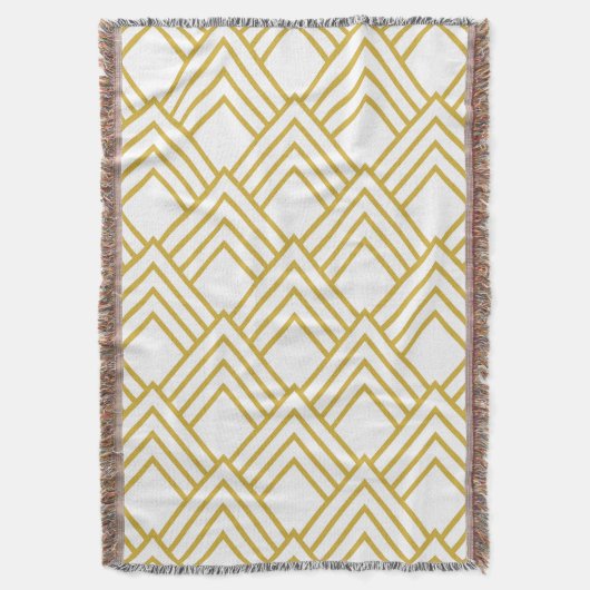 抽象芸術幾何学白と金ゴールド投げ毛布 スローブランケット (正面縦)