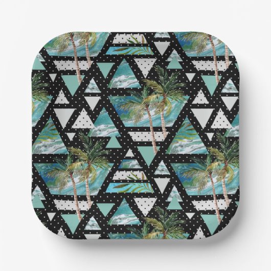 抽象芸術幾何学的な手のひら模様 ペーパープレート (正面)