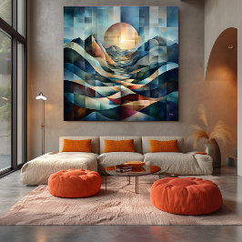 抽象芸術幾何学的な日の出鮮やか山 キャンバスプリント